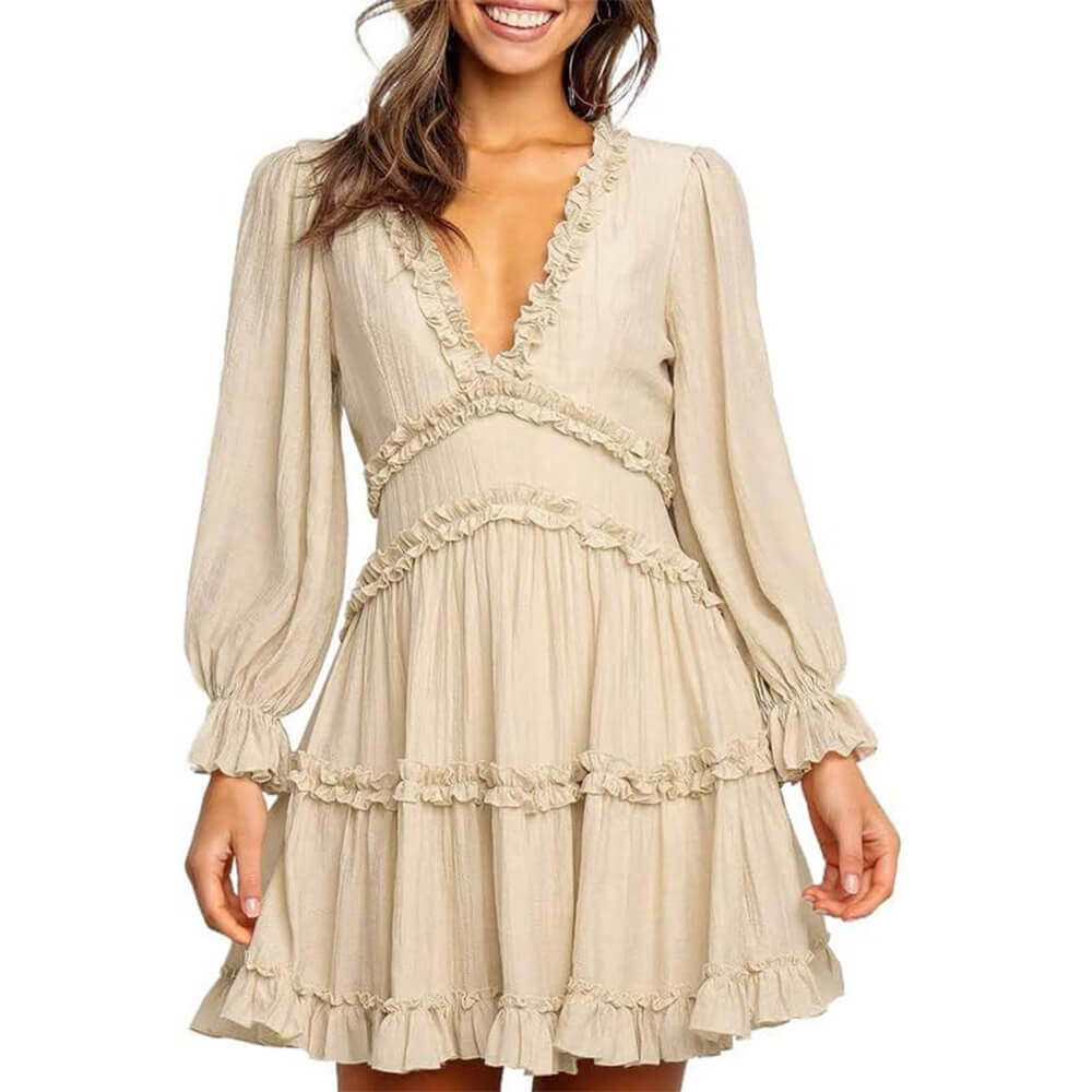 

Платье-мини Dokotoo Ruffle Long Sleeve, бежевый