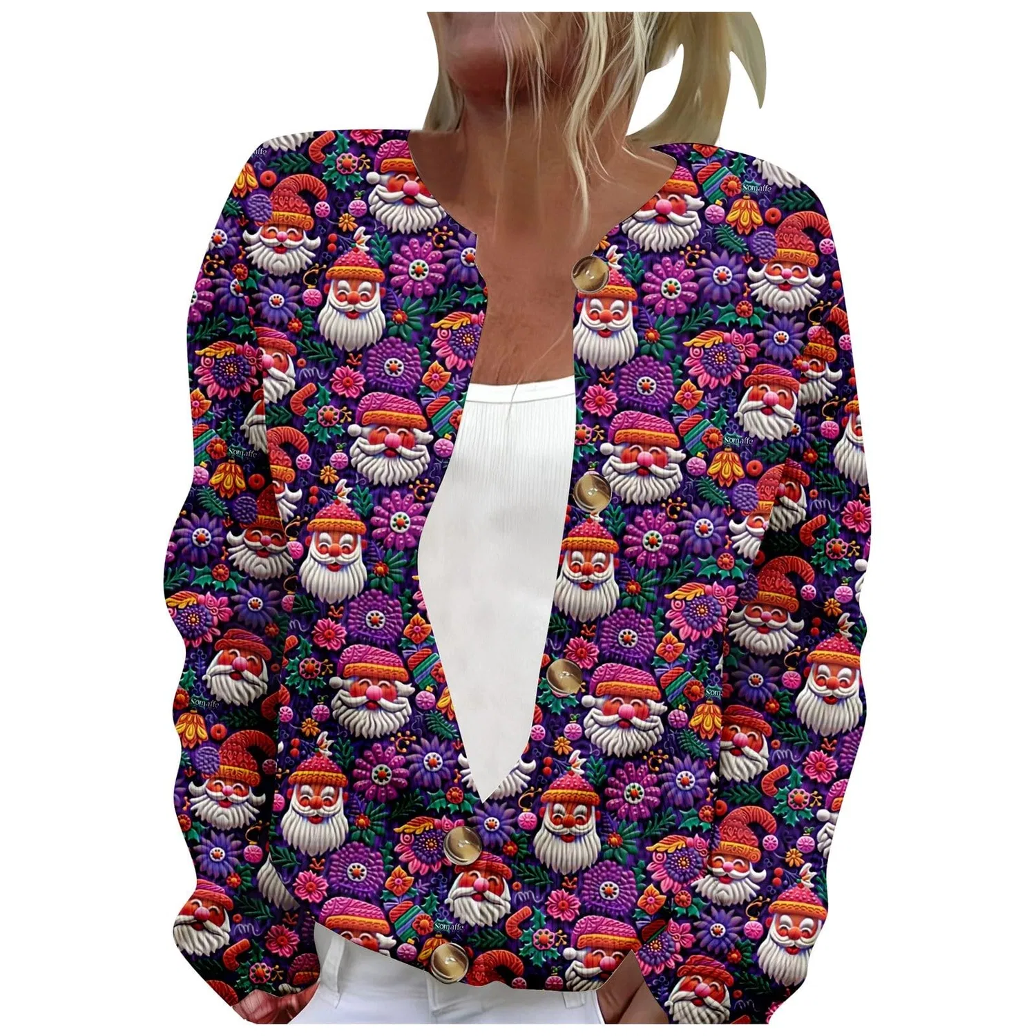 Женский кардиган с принтом Elegante cardigan casual con stampa e abbottonatura, Viola Scuro #25