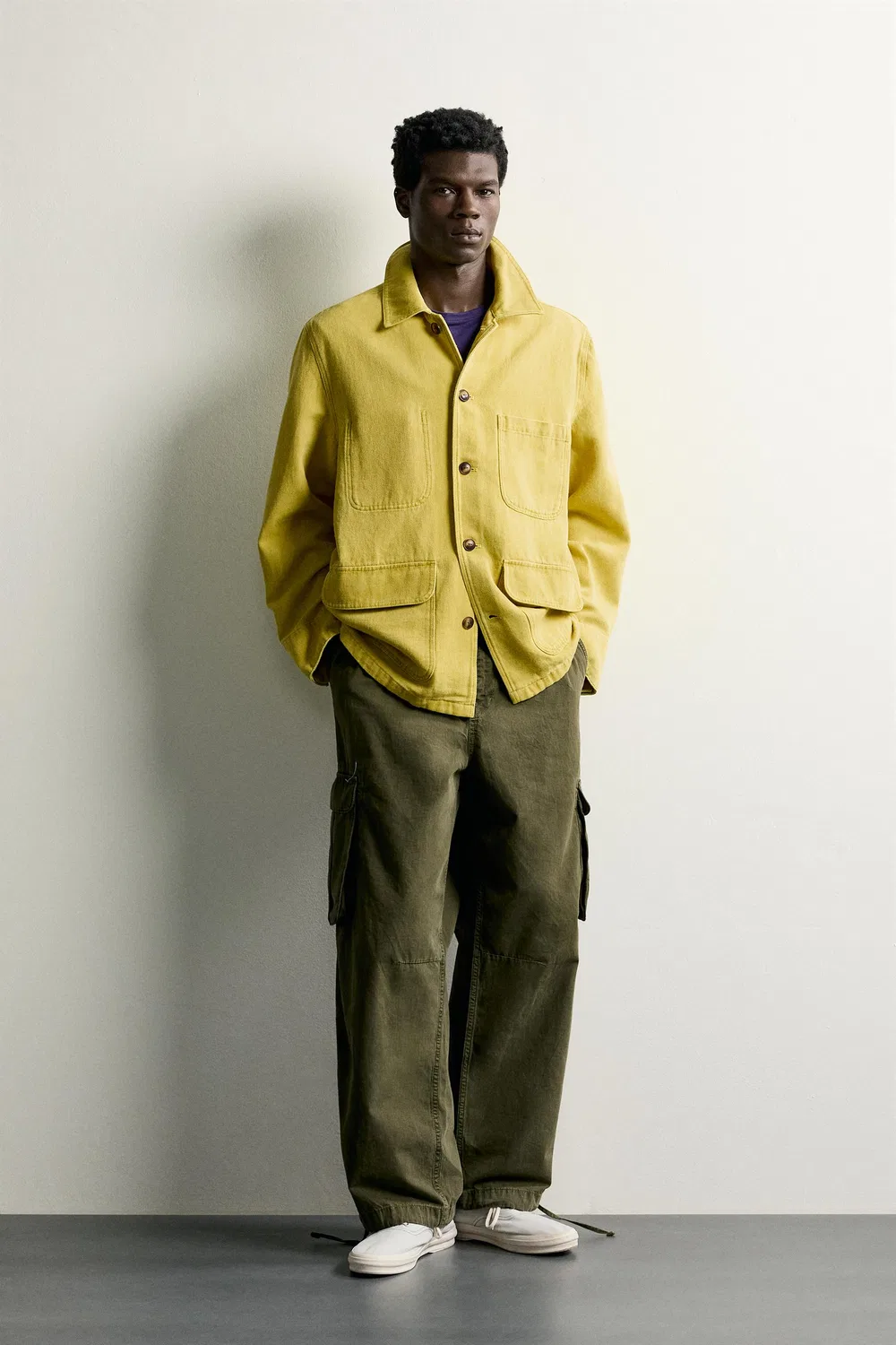 Рубашка свободного кроя из фактурной ткани с эффектом потертости ZARA, Yellow