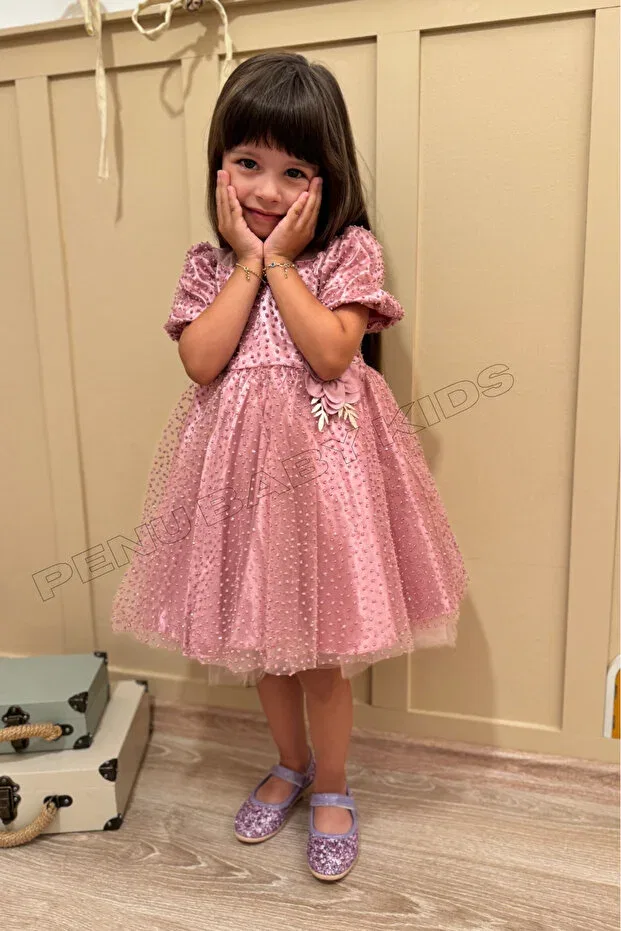Детское платье для девочек с принтом Balloon Sleeve Penu Baby Kids, Rosebush — фото 3