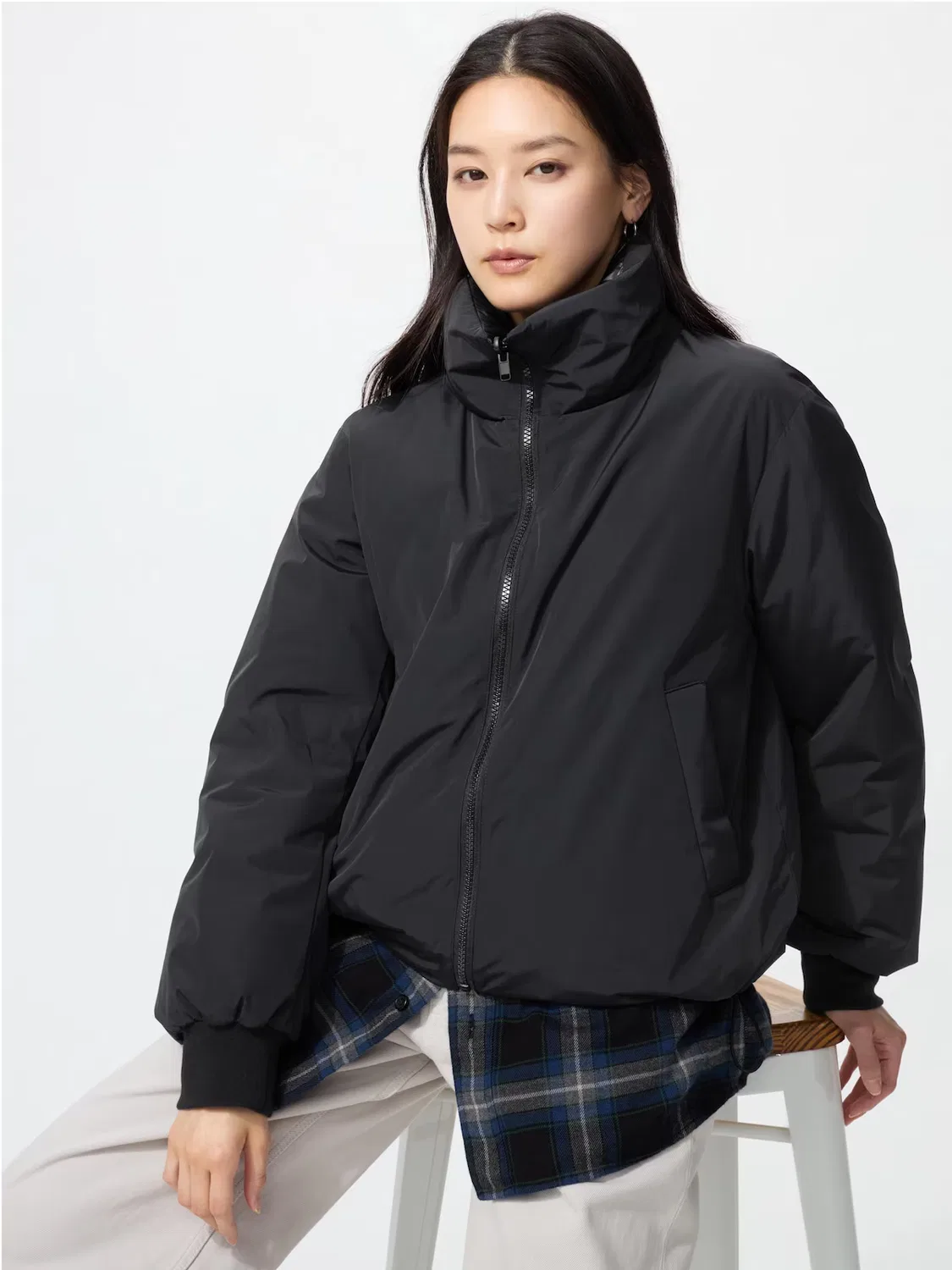 Куртка Uniqlo, пуховик короткий двусторонний, черный