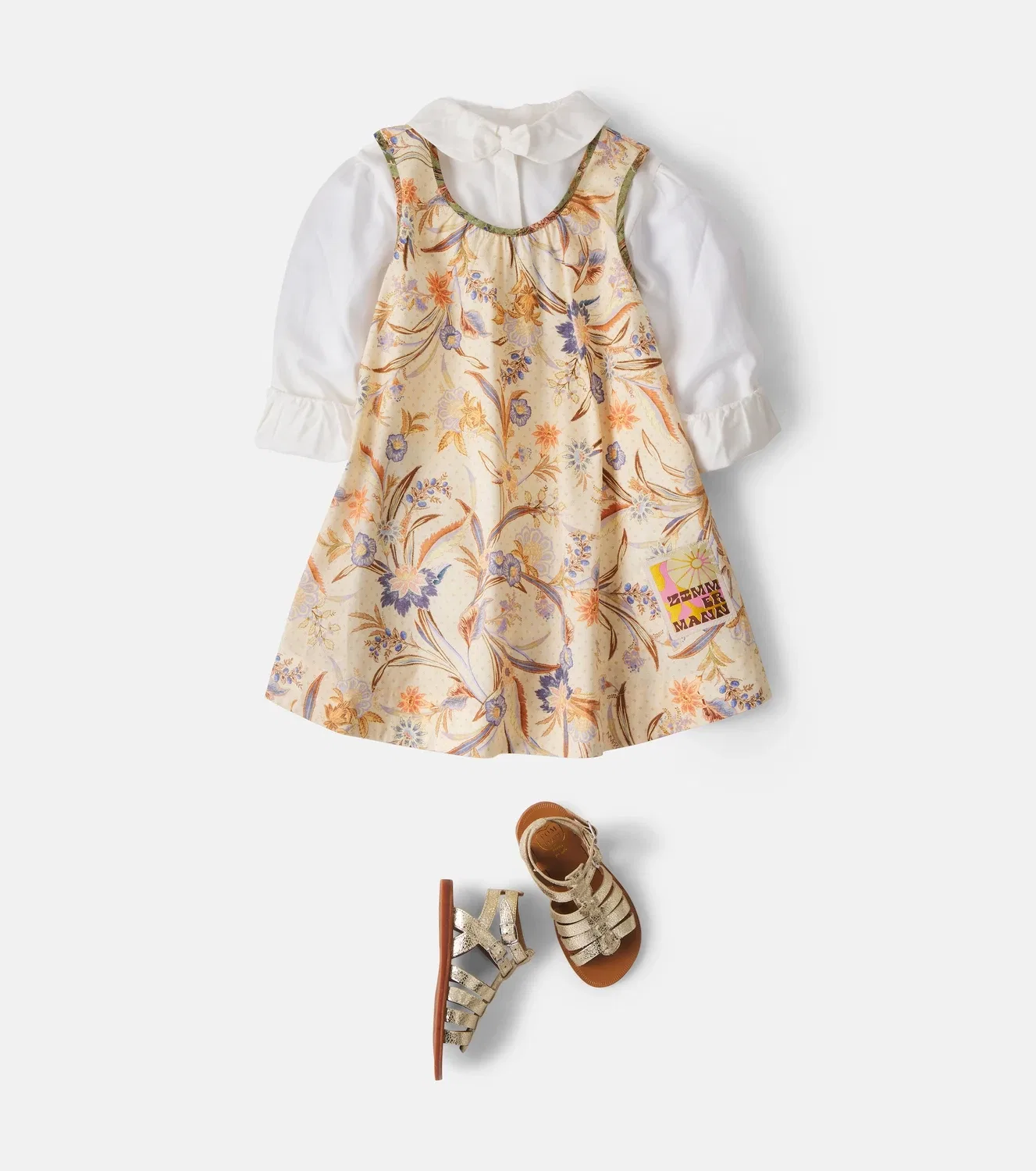 Платье хлопковое с цветочным узором Indra Zimmermann Kids, бежевый — фото 2