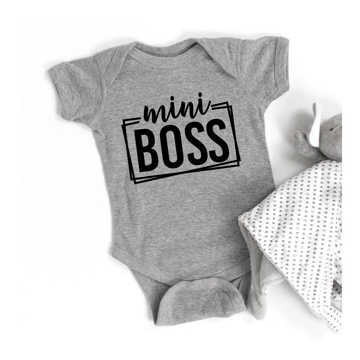 Детский боди с коротким рукавом Mini Boss Baby The Juniper Shop, Heather Grey — фото 2