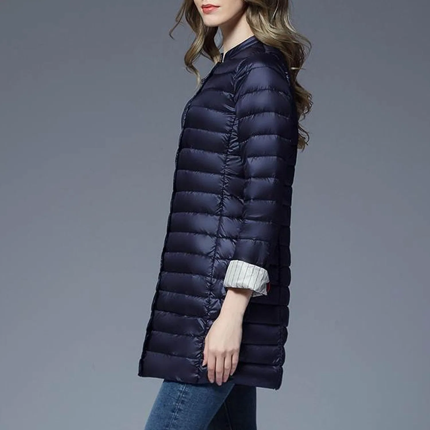 Женское стеганое пальто средней длины, Blu navy — фото 4