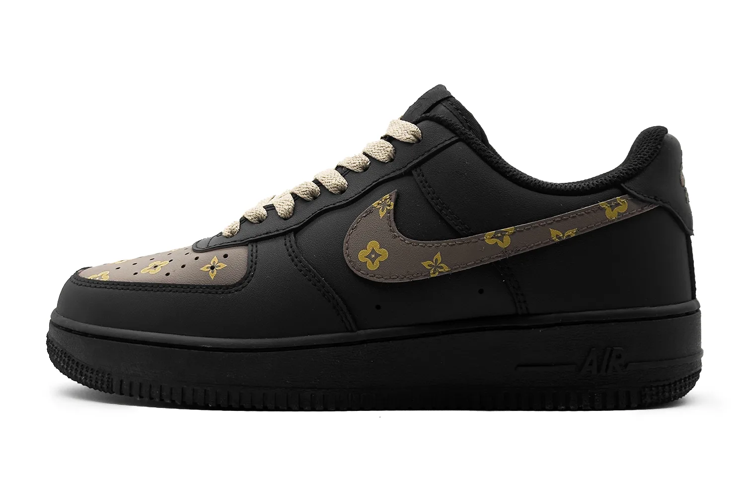 Nike Кроссовки Air Force 1 Luxury Design Leather мужские, черно-коричневые, с защитой от истирания и скольжения