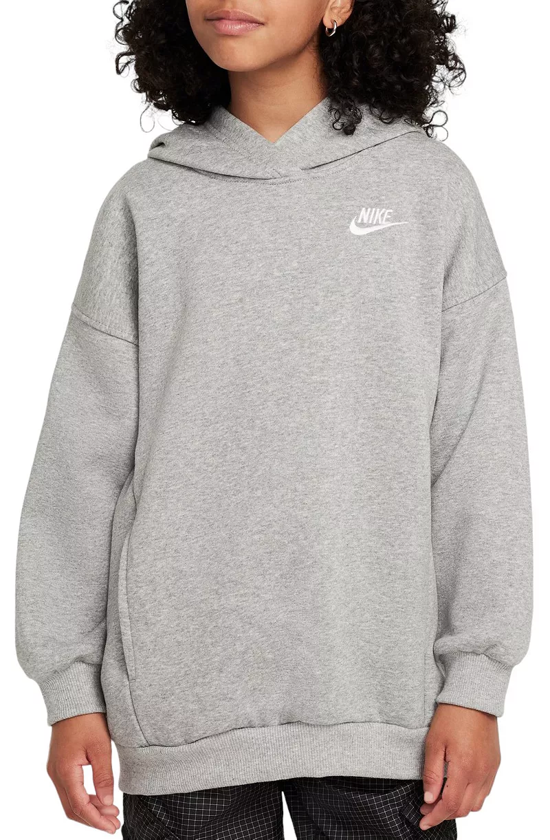 

Большой флисовый пуловер с капюшоном Nike Sportswear Club для девочек, цвет Dk Grey Heather