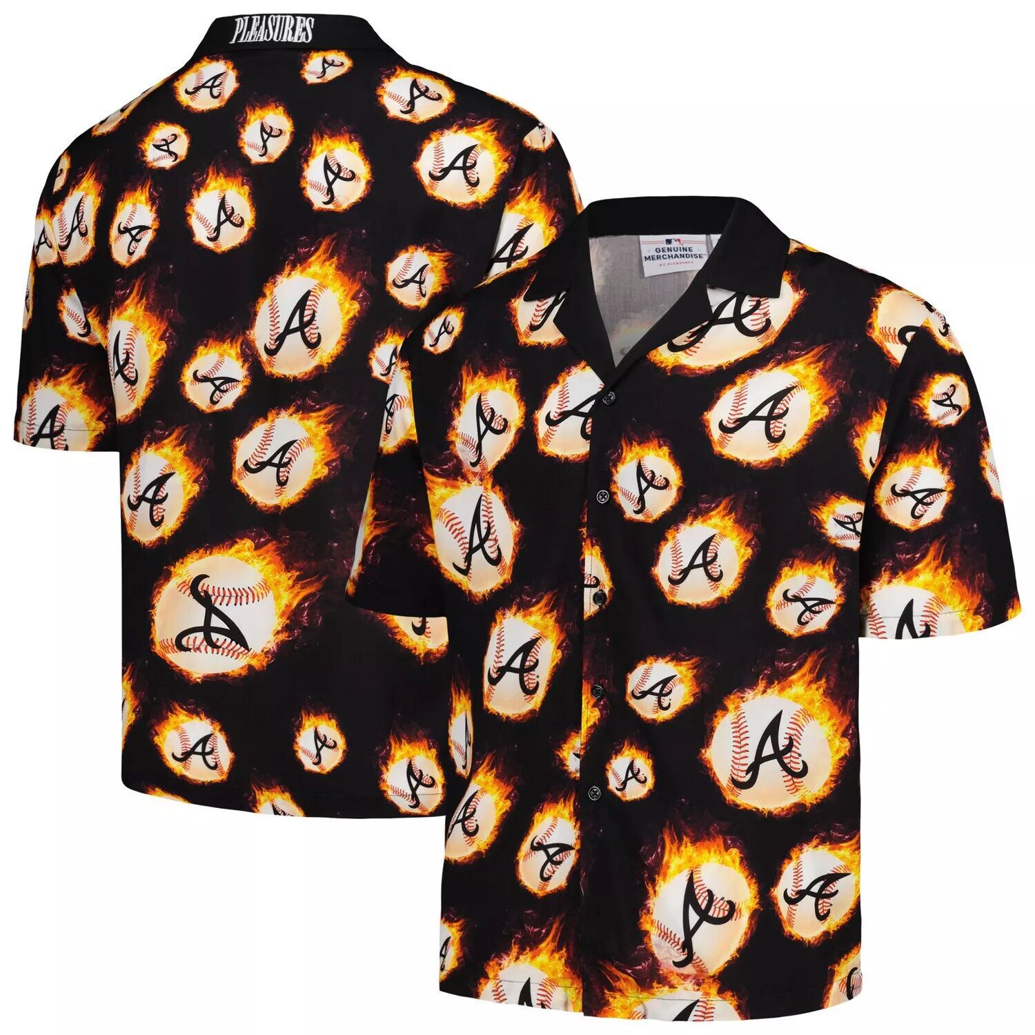 

Мужская черная рубашка на пуговицах Atlanta Braves Flame Fireball