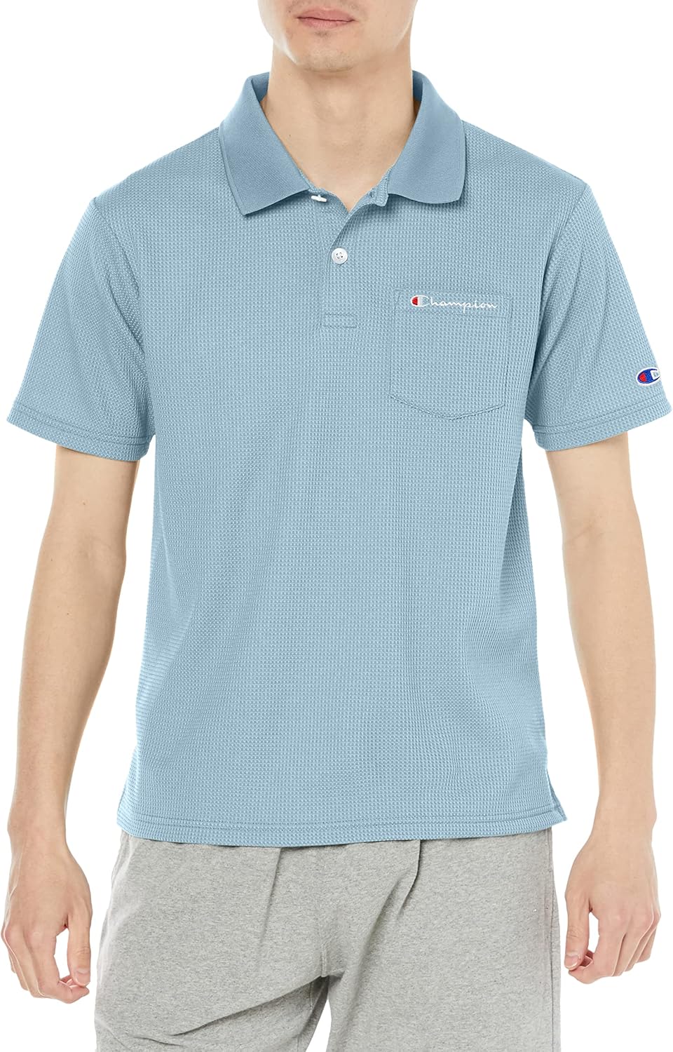 

Футболка Champion C3-XS314 с коротким рукавом, быстросохнущая, с защитой от тепла и УФ-излучения, с логотипом, поло, мужская спортивная футболка, светло-синий