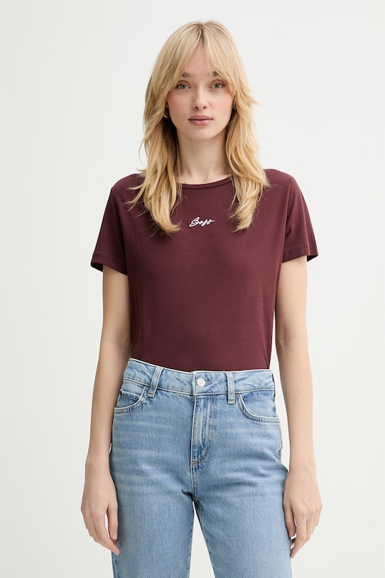 

Хлопковая футболка с вышивкой c elove BOSS Orange, коричневый