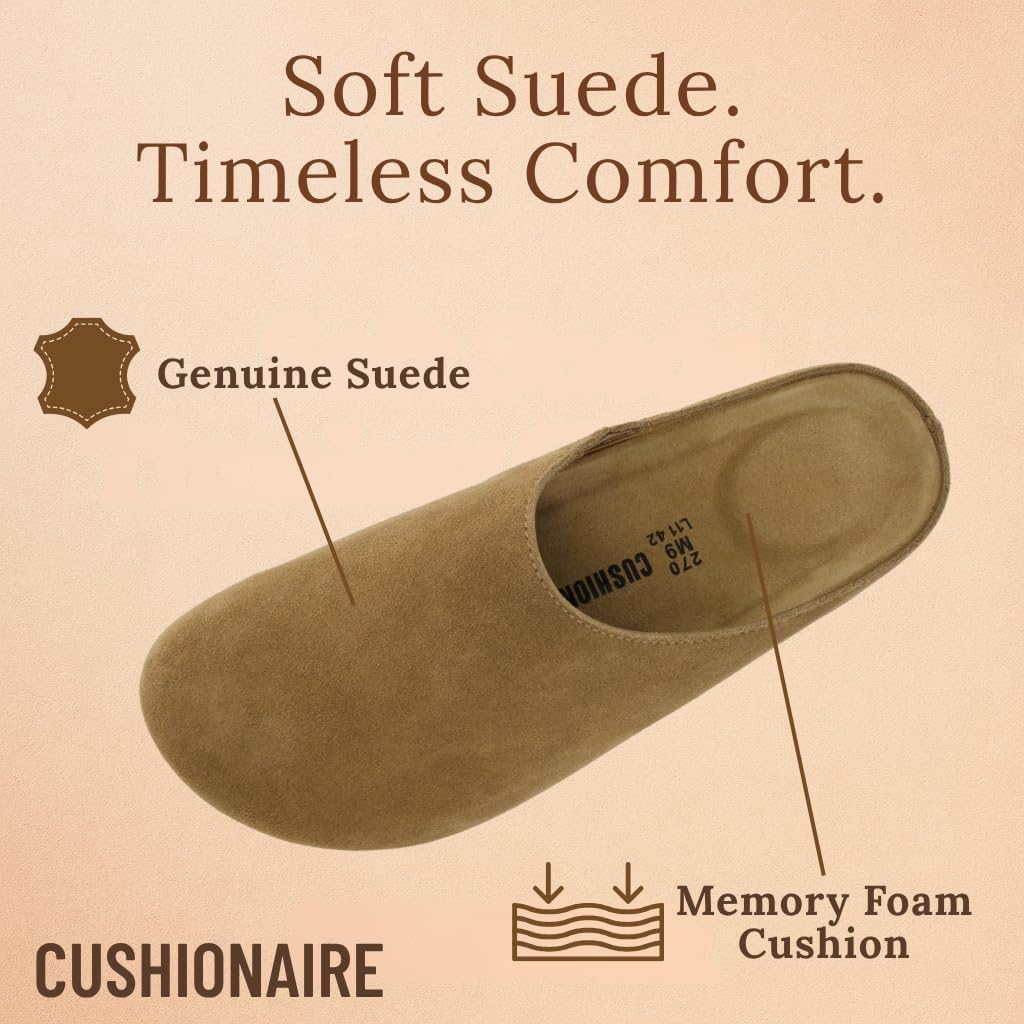 Мужские сабо CUSHIONAIRE Heath из настоящей замши с амортизирующей стелькой из пены памяти, удобные шлепанцы на легкое надевание, коричневый — фото 4
