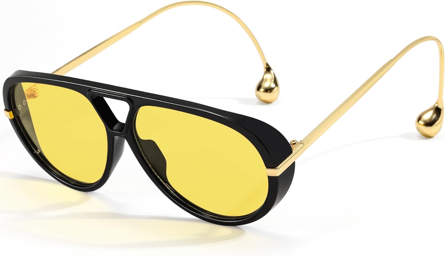 

Модные солнцезащитные очки-авиаторы большого размера для женщин и мужчин, ретро-очки, большие круглые солнцезащитные очки в винтажном стиле CS012 Cesunies, Black Frame/Yellow Lens