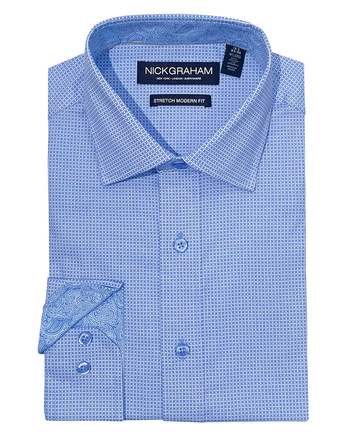 

Мужская классическая рубашка Modern Fit Zig Zag с узором "зигзаг" Nick Graham, синий