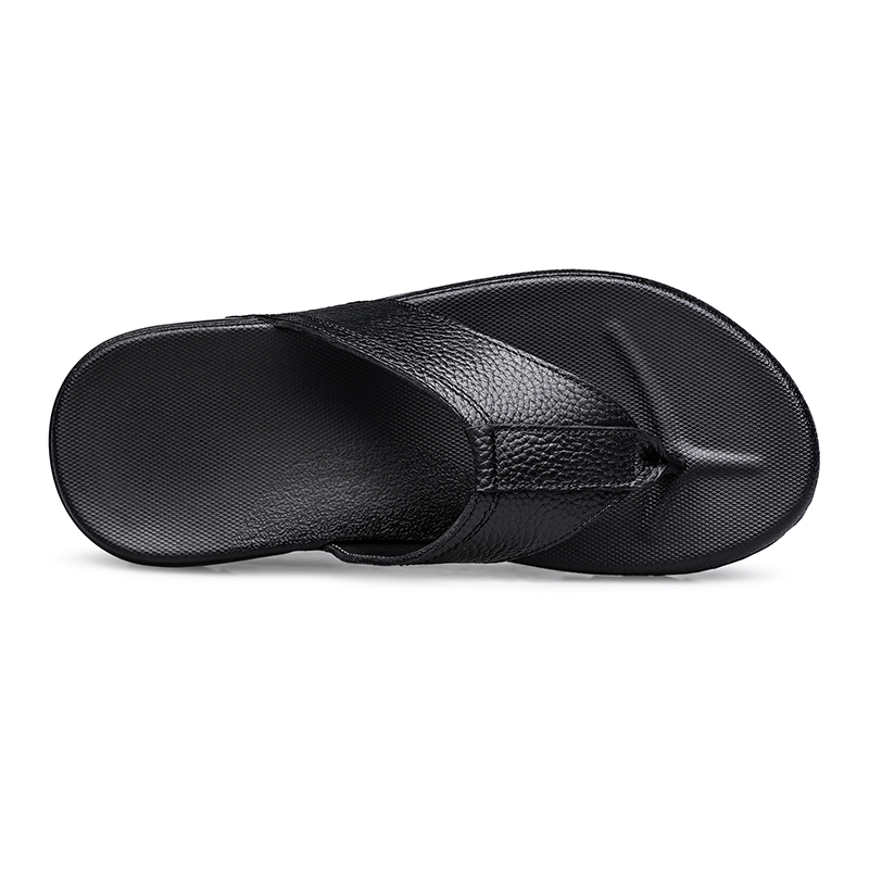 PAIBLOKS Резиновые подошвы устойчивые к истиранию нескользящие быстросохнущие шлепанцы мужские черные - Black-Leather-Textured II, цвет Black-Leather-Textured II — фото 4