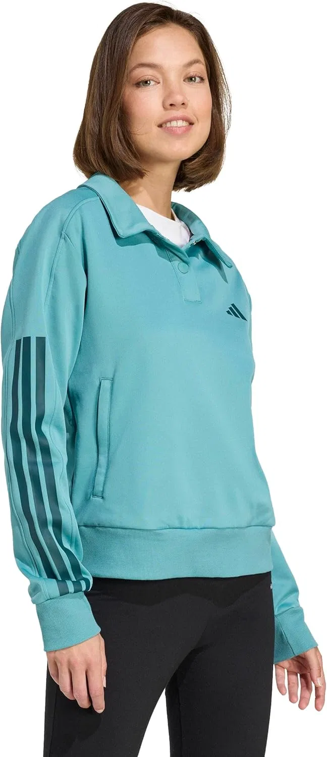 Трек-куртка женская с застежкой на кнопки, adidas, цвет Powder Teal/Aurora Ivy — фото 2