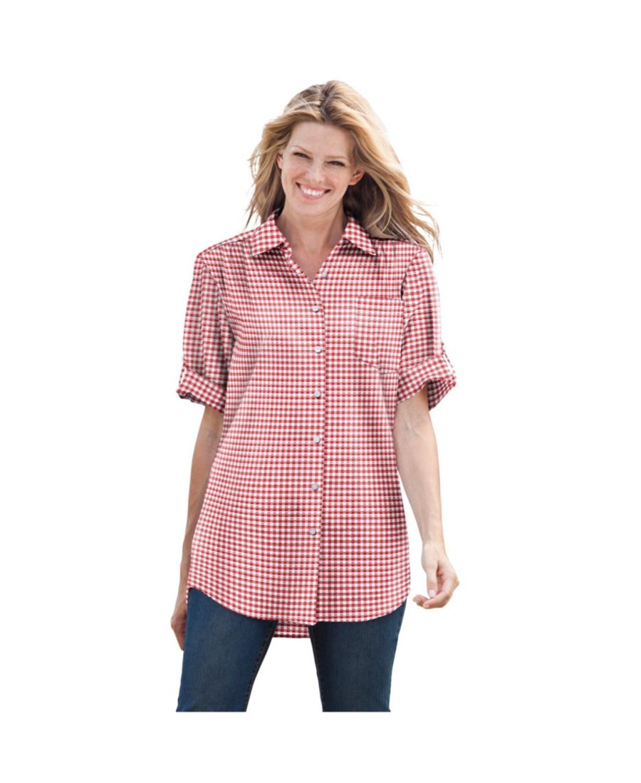 

Женская рубашка Within с коротким рукавом и пуговицами из сирсакера Woman Within, Vivid red gingham