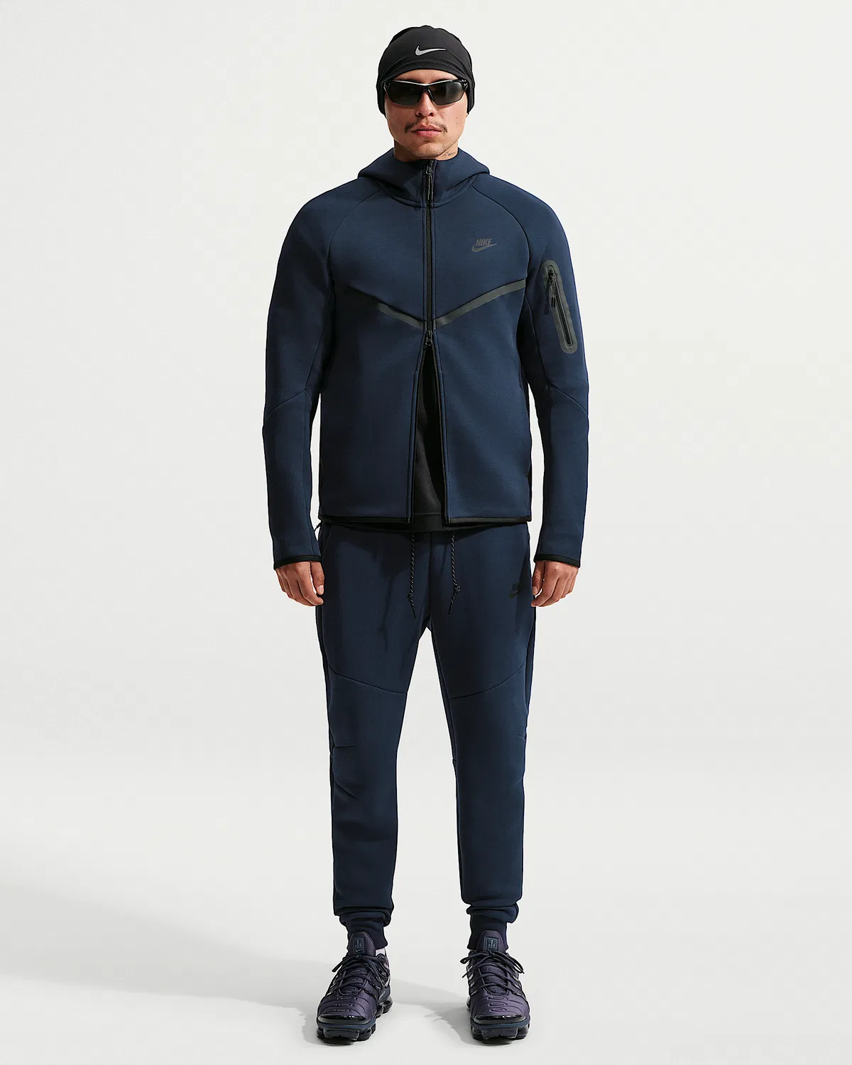 Мужская флисовая ветровка Nike Tech на молнии, Obsidian/Black — фото 4
