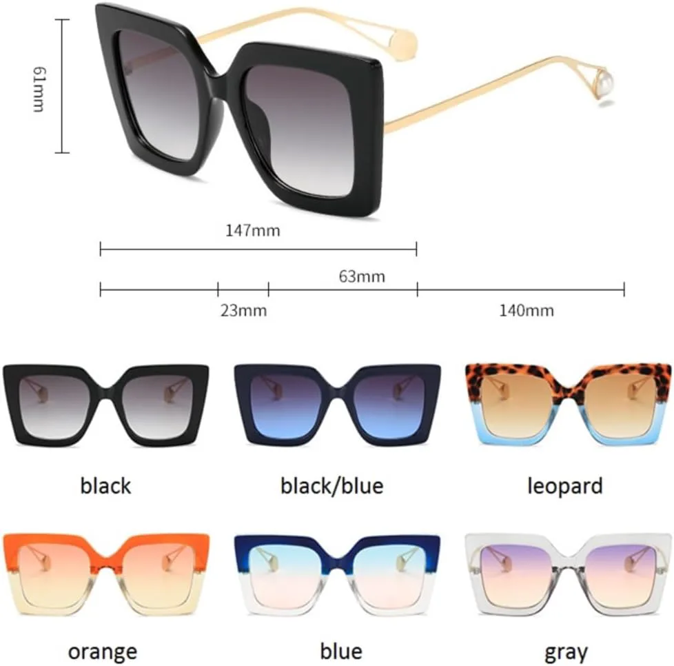 

Винтажные квадратные женские солнцезащитные очки, модные, увеличенного размера, жемчужные, в форме «кошачий глаз», большие, из сплава, элегантные UATXTAU, Blue