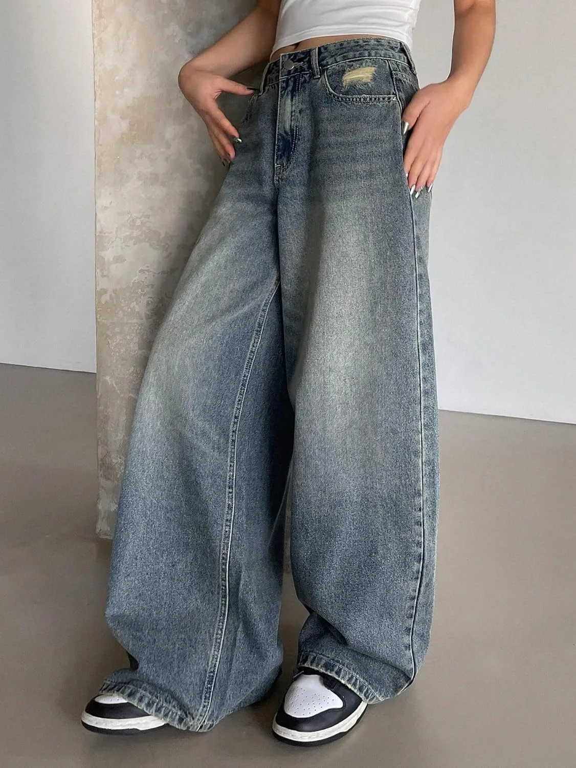 Женские классические джинсы Wide Leg с карманами Generic, Medium Wash — фото 2