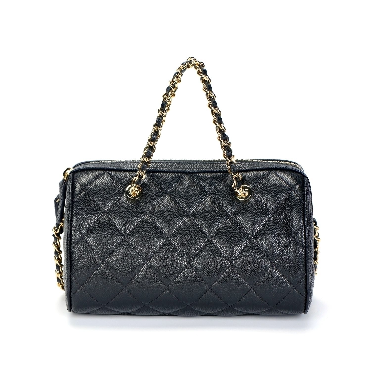 CHANEL Женская черная сумка через плечо из зерненой телячьей кожи с золотистой фурнитурой — фото 3