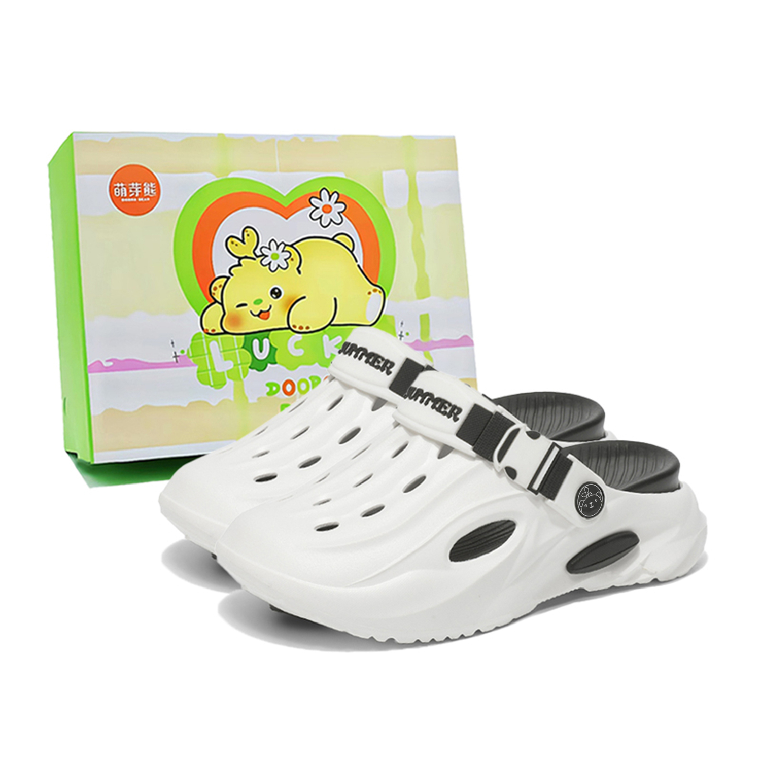 

Budding Bear Клоги унисекс белые черные коробка, цвет White Black Box