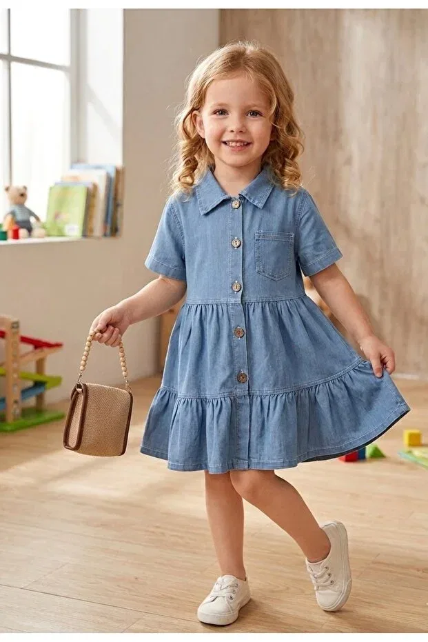 Детское платье для девочек джинсовое с сумкой Rüya Kids, Blue