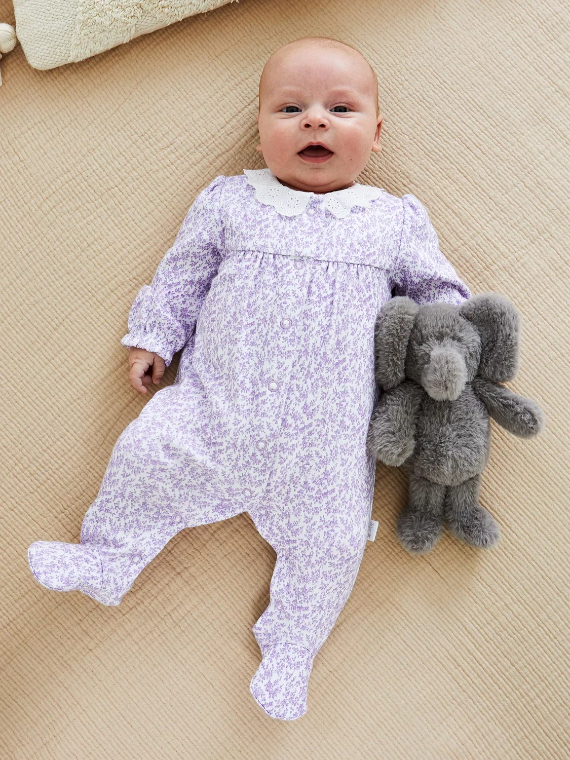 Боди-пижама с цветочным принтом, JoJo Maman Bébé, сиреневый — фото 2