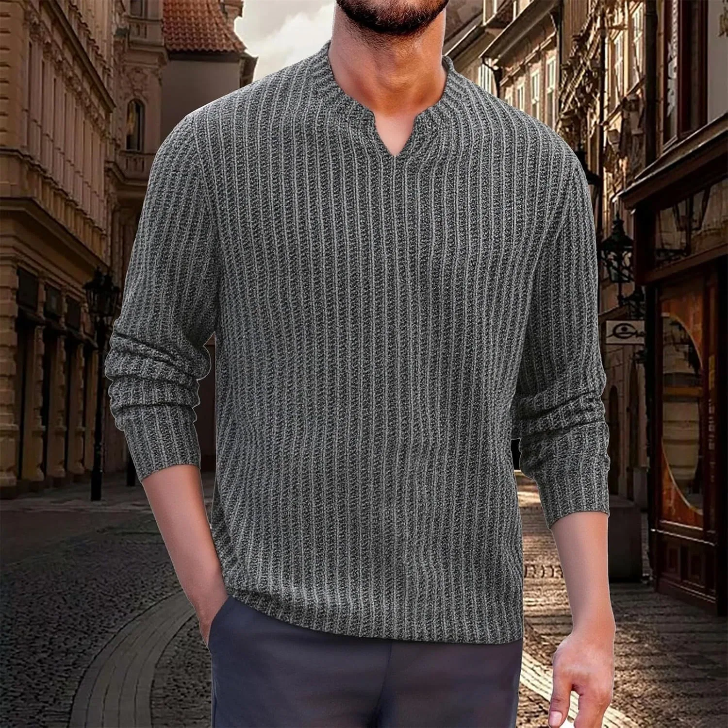 Мужская длинная футболка ribbed текстура Miyaomn, Grey — фото 2
