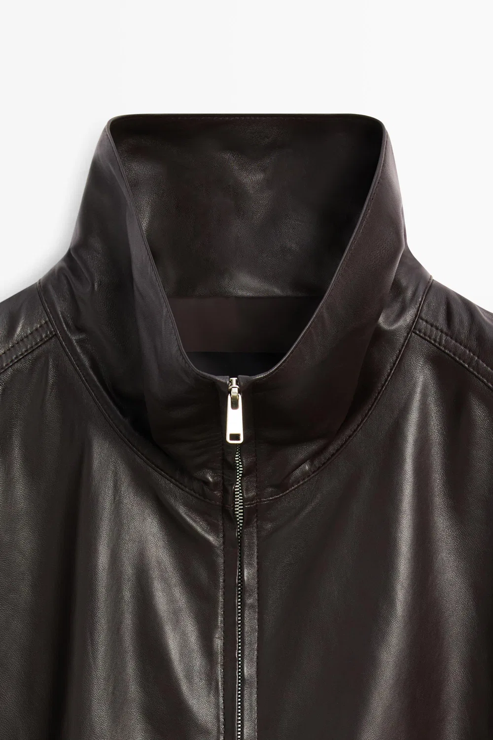 Жилет-бомбер Massimo Dutti Nappa Leather, коричневый — фото 4