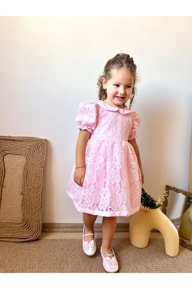 Детское платье для девочек кружевное с коротким рукавом Penu Baby Kids, Pink — фото 2