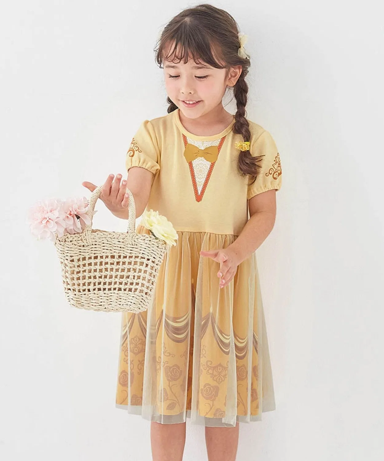 Детское платье для девочек с принтом Belle Disney, Yellow