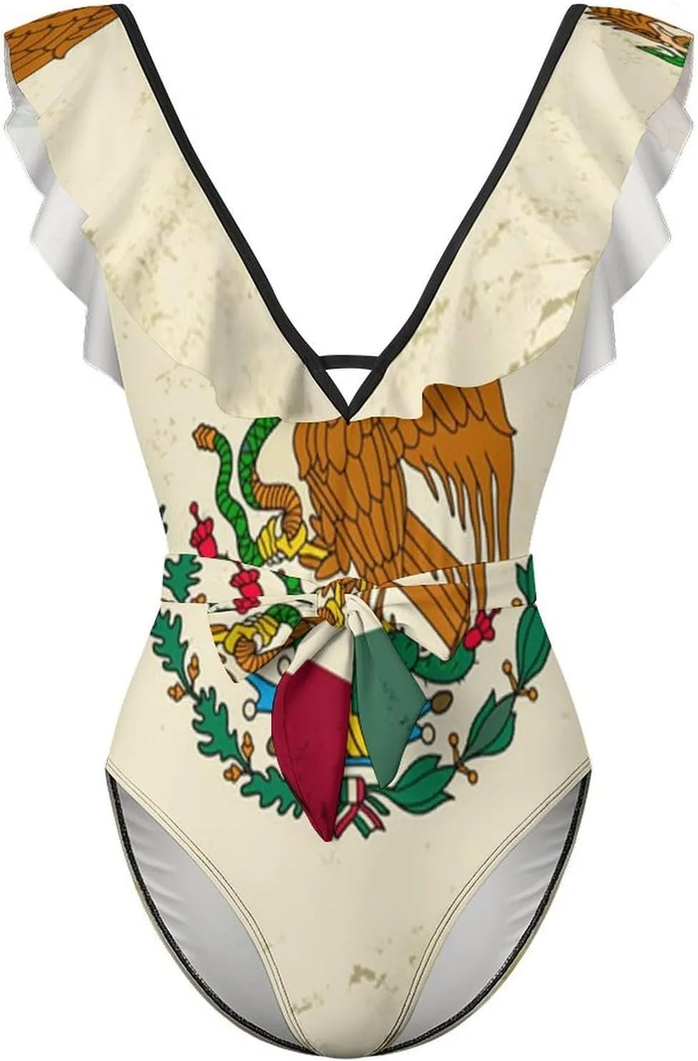 Женский цельнокроеный купальник с змеиным принтом, Retro Mexican Flag, Style-7 — фото 4
