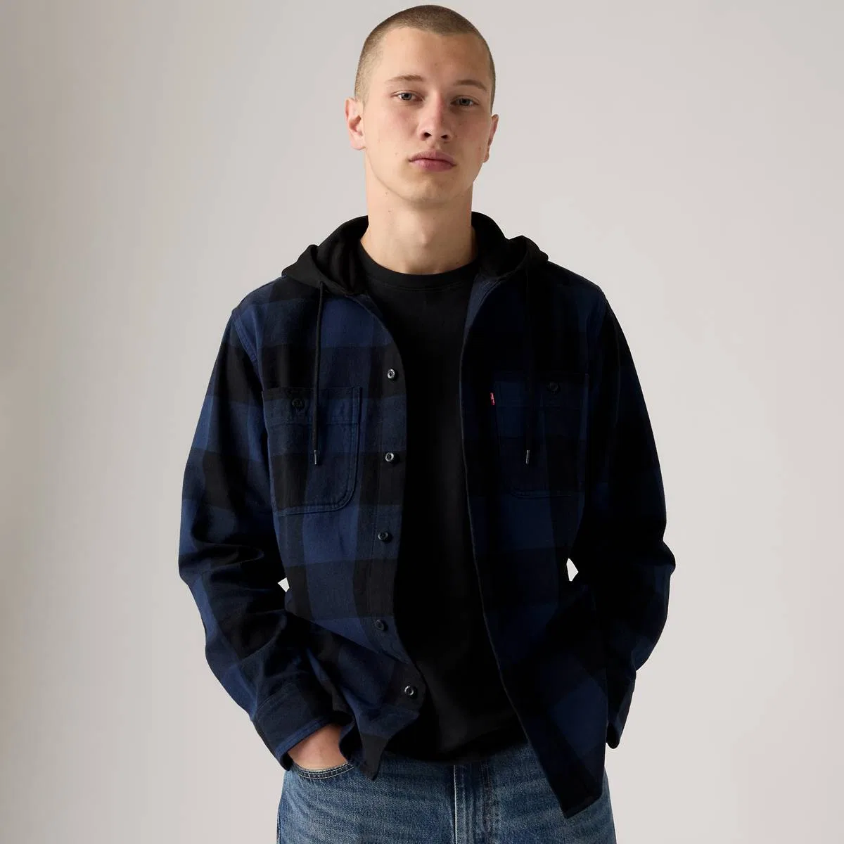 Классическая рабочая толстовка с капюшоном в стиле casual Levi's, Bandurria Plaid Dress Blues - Blue