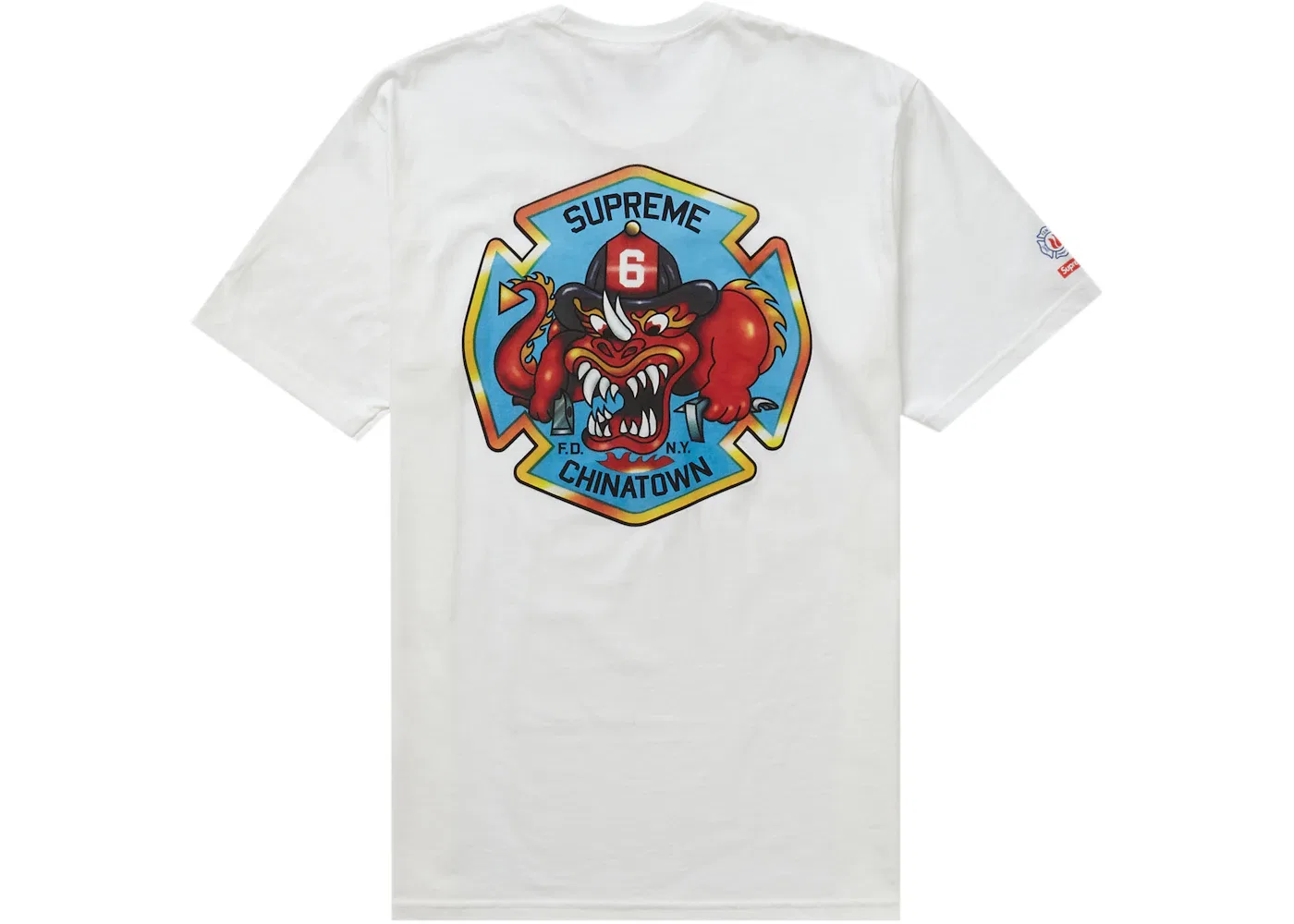 Мужская футболка с принтом Supreme FDNY Engine 9 Tee, White — фото 2