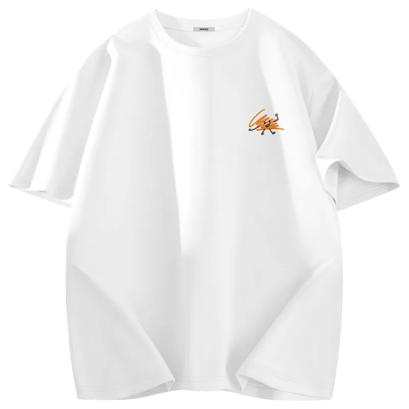 Футболка детская с принтом [Ice Silk Cooling]Light Blue (Ma Orange Velvet Line Chest Logo) MINISO, Light Blue — фото 3
