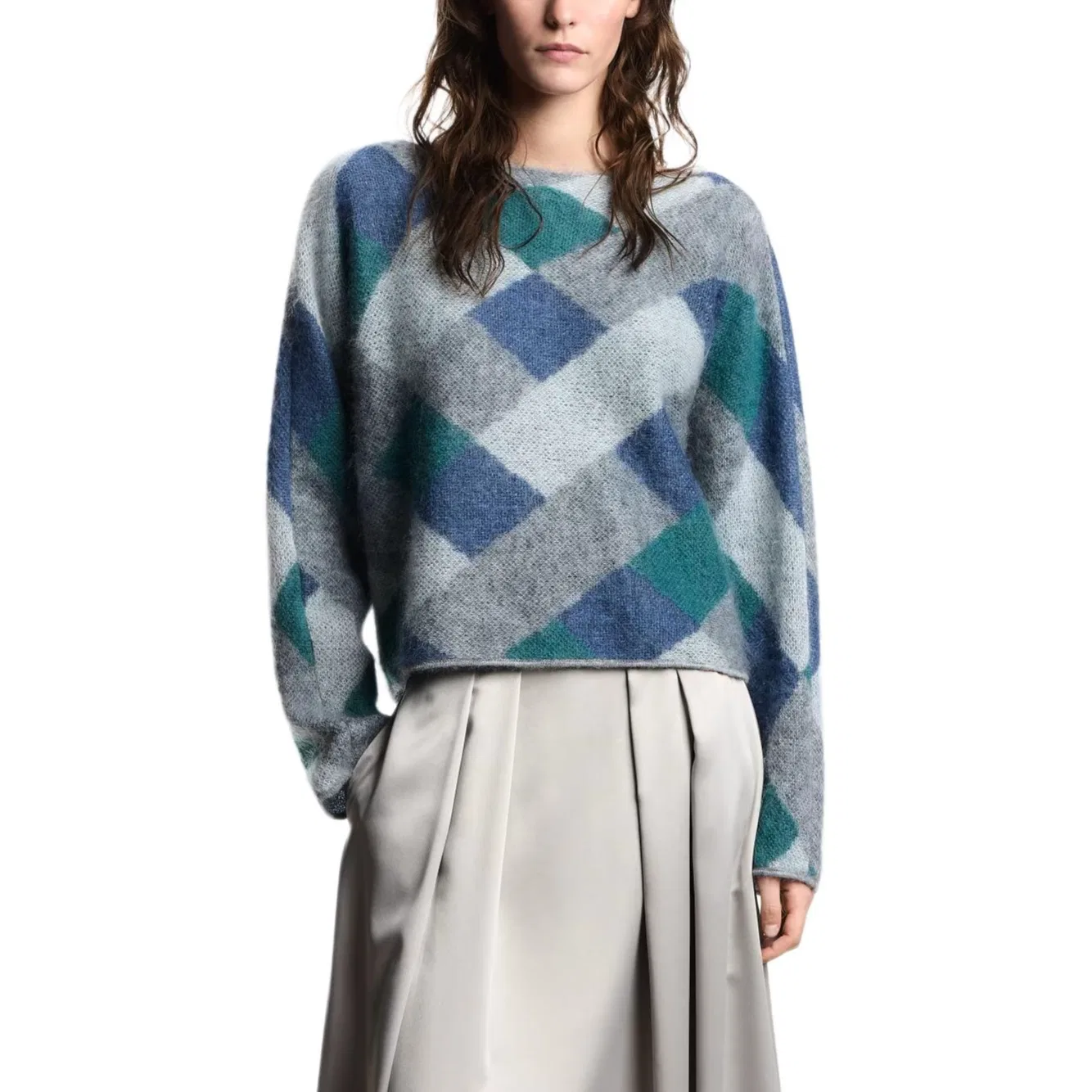 Женский джемпер с лодочным вырезом, с узором, Emporio Armani, Gray — фото 2