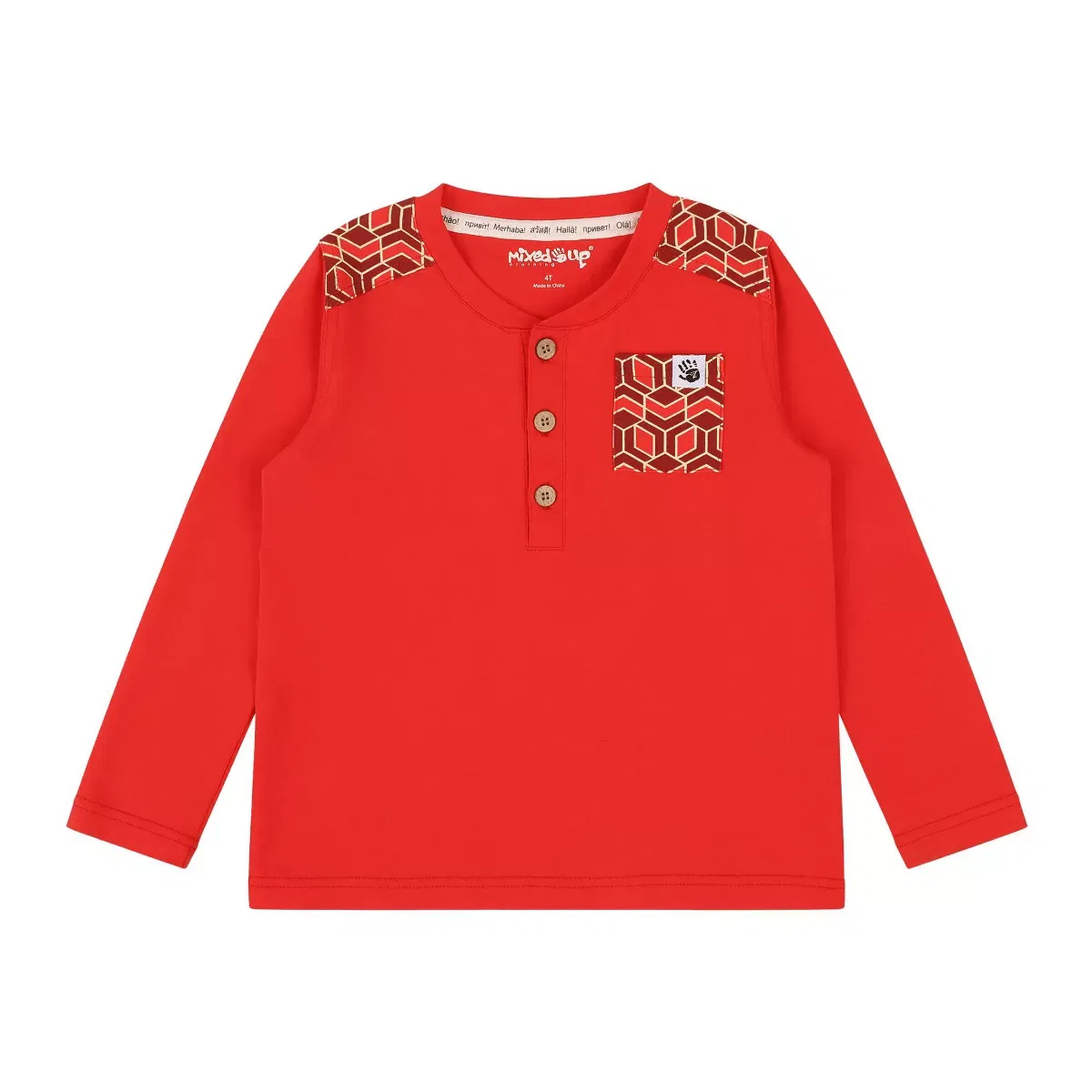 Детское платье-рубашка с длинным рукавом Henley Mixed Up Clothing, Red Multicolor