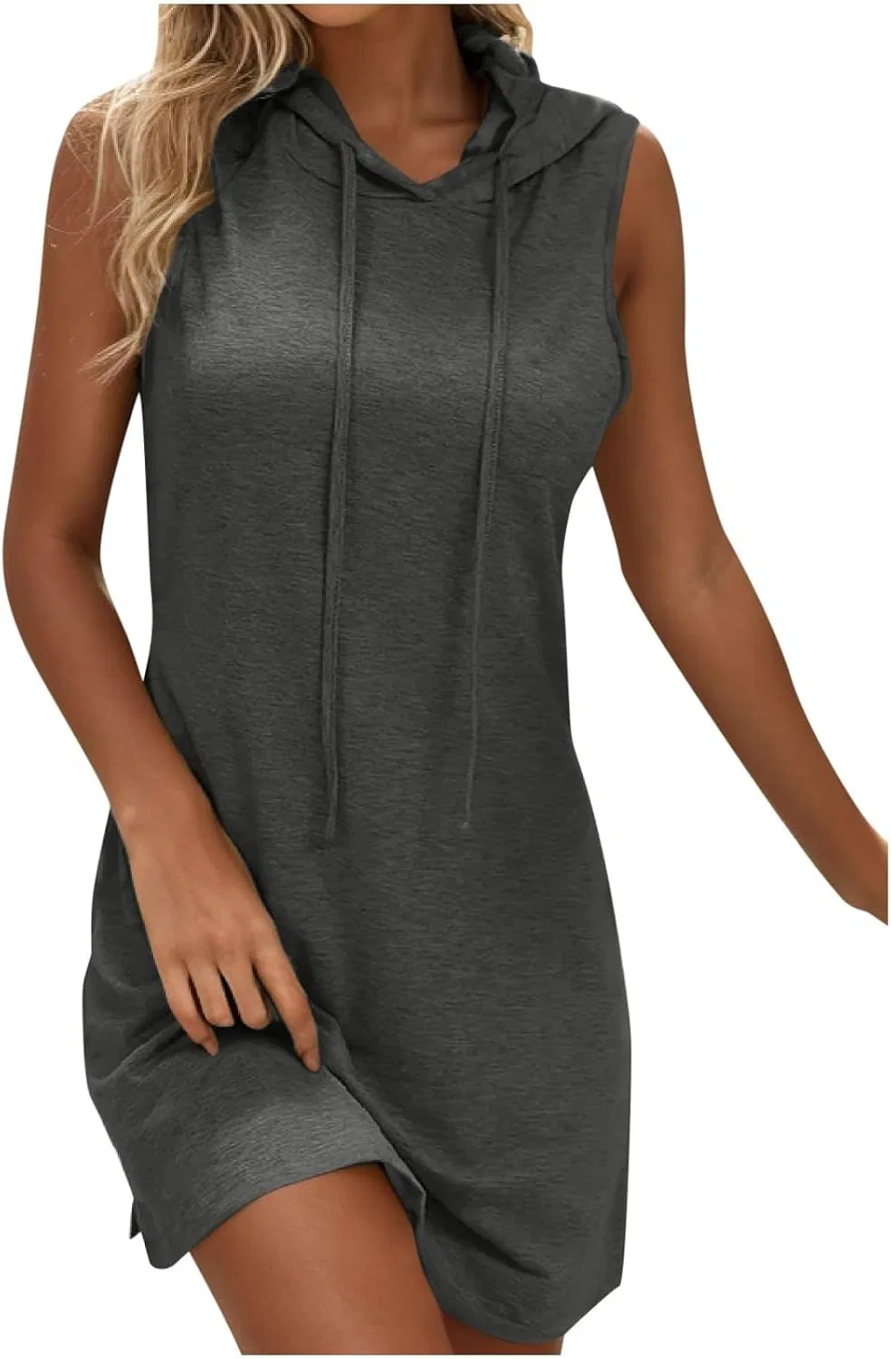 Женское летнее платье без рукавов с капюшоном, Dark Gray