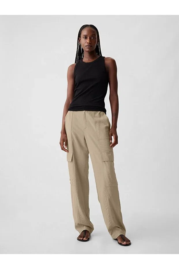 Женские брюки-карго с широкими штанинами Gap, Beige-000
