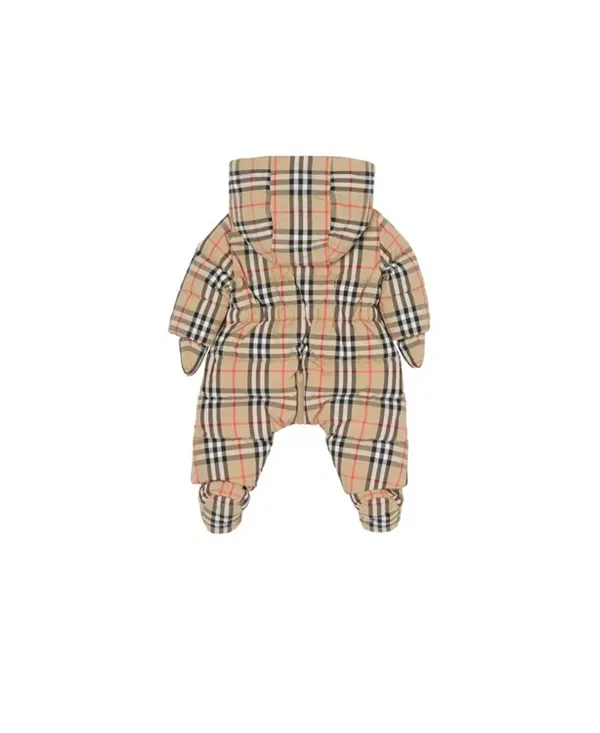 Детский пуховик-комбинезон с капюшоном и клеткой Burberry, Sand Beige — фото 2