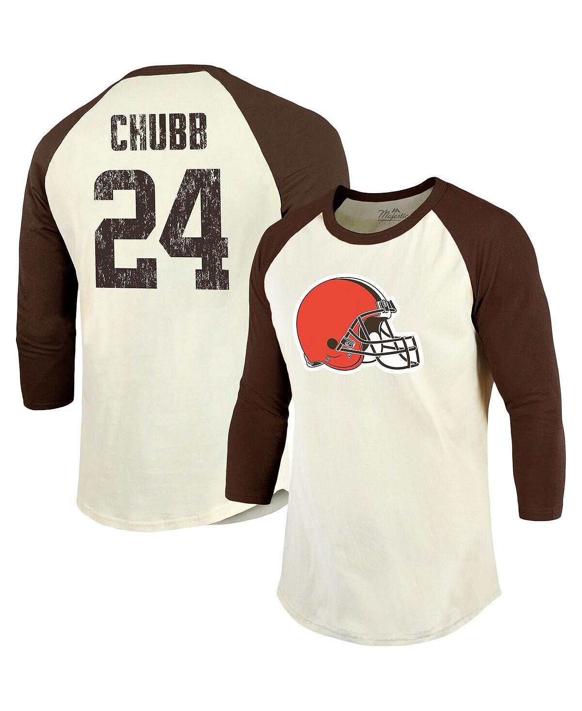 

Мужские нити nick chubb cream, brown cleveland browns имя и номер игрока футболка с рукавами 3/4 и регланом Majestic, мульти