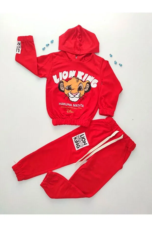 Детский комплект спортивного костюма для девочек с принтом Lion King Dubi Baby, Red