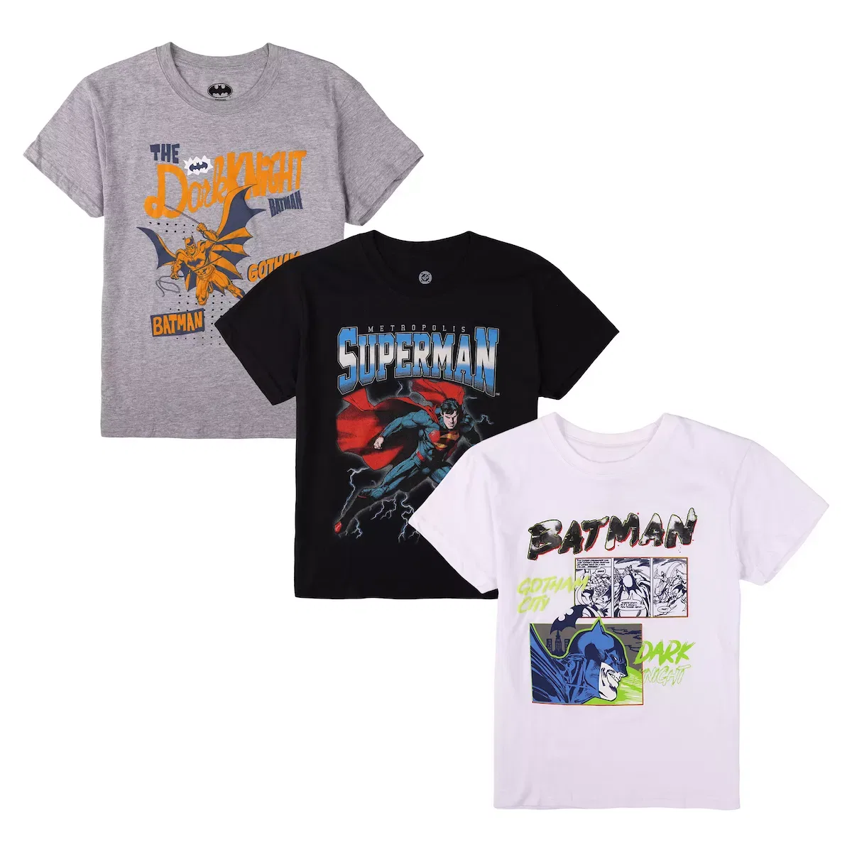 Детский комплект футболок с принтом Batman Dark Knight, 3 шт., Batman, Heather Navy