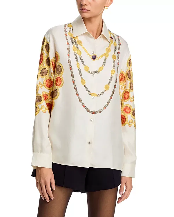 Женская блуза с принтом The Lover Silk Twill Shirt Versace, Ivory/Amber