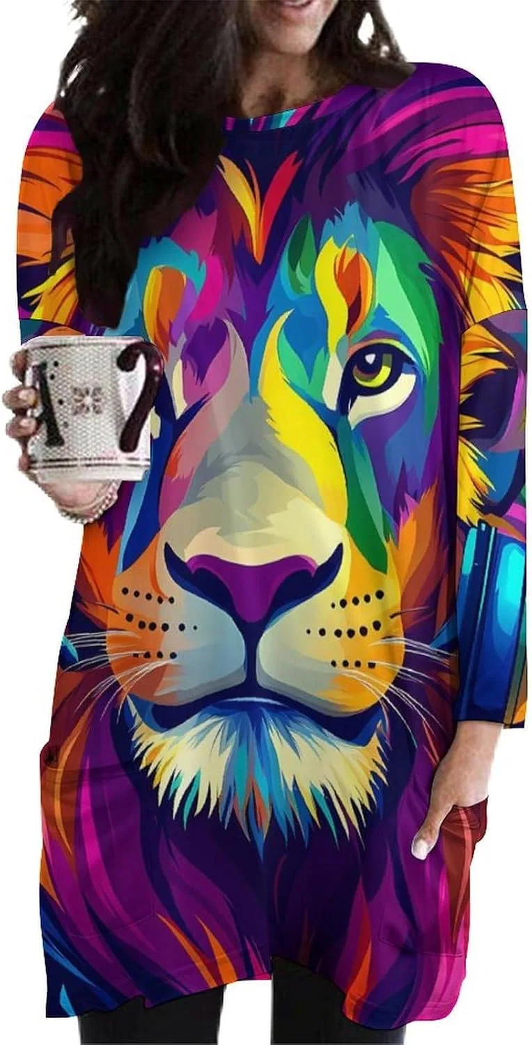Женское оверсайз платье-свитшот с длинным рукавом Colorful Lion Music, Style — фото 4