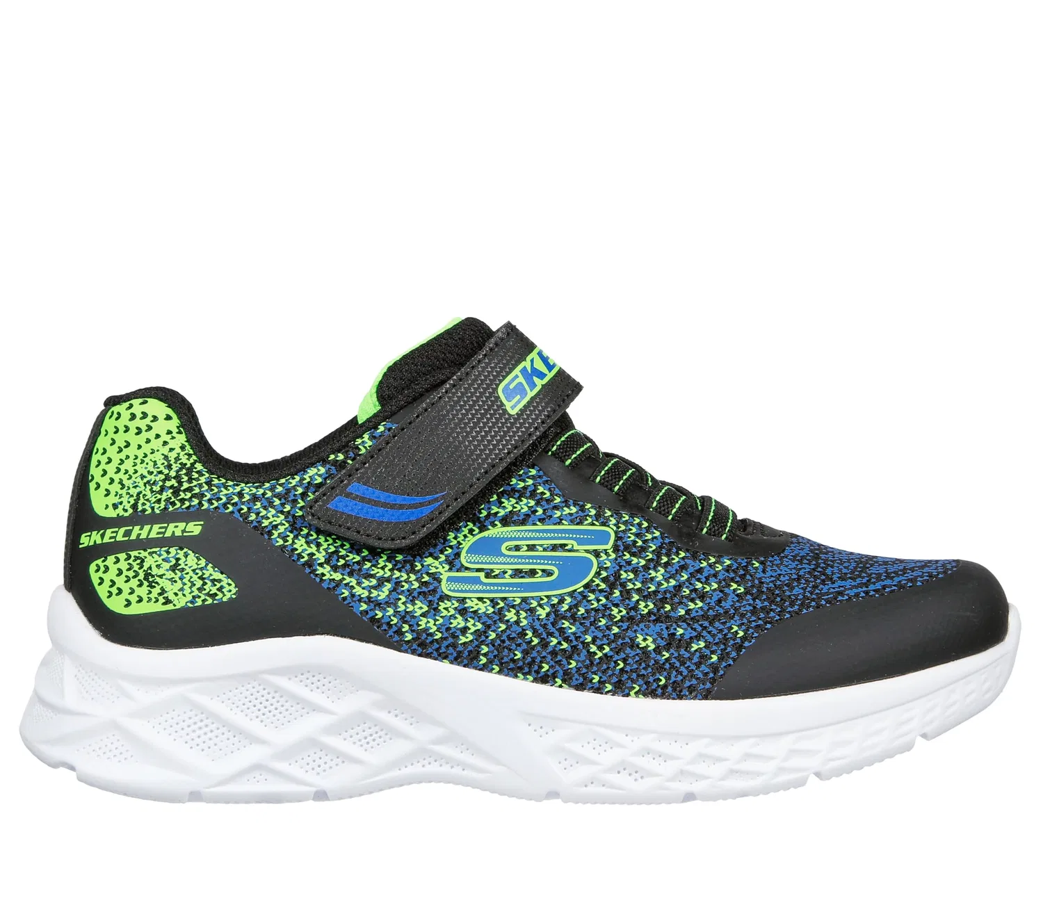 Детские кроссовки для мальчиков с принтом Microspec Max Gorvix Skechers, Black Blue Lime Synthetic Lime Trim — фото 2