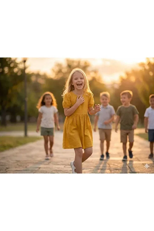 Детское платье для девочек хлопковое Hilal Akıncı Kids, Hardal