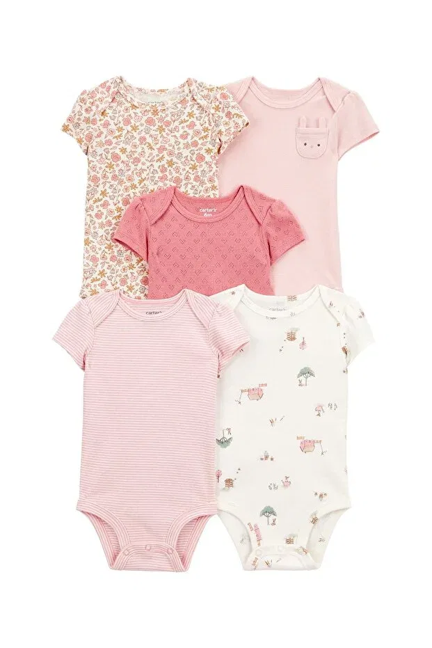 Детское боди для девочек с коротким рукавом хлопковое набор 5 шт Carter'S, Multicolor