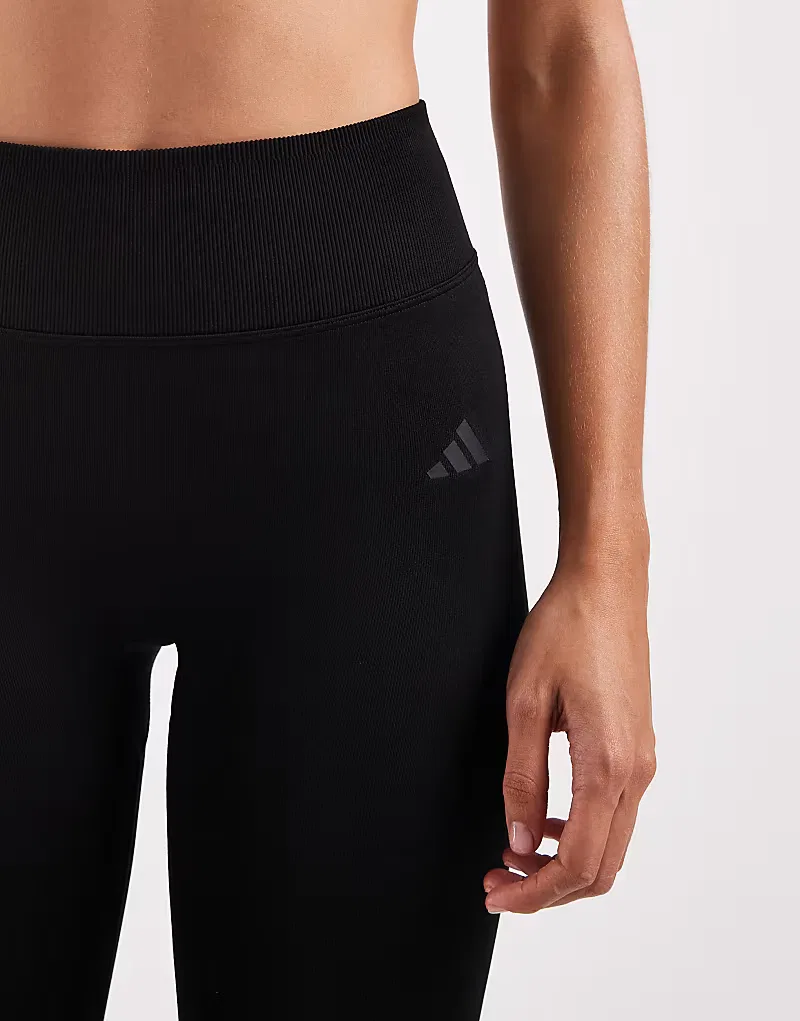 Леггинсы Adidas Performance Workout Essentials из трикотажа с эффектом сборки, длина 7/8, черный — фото 3