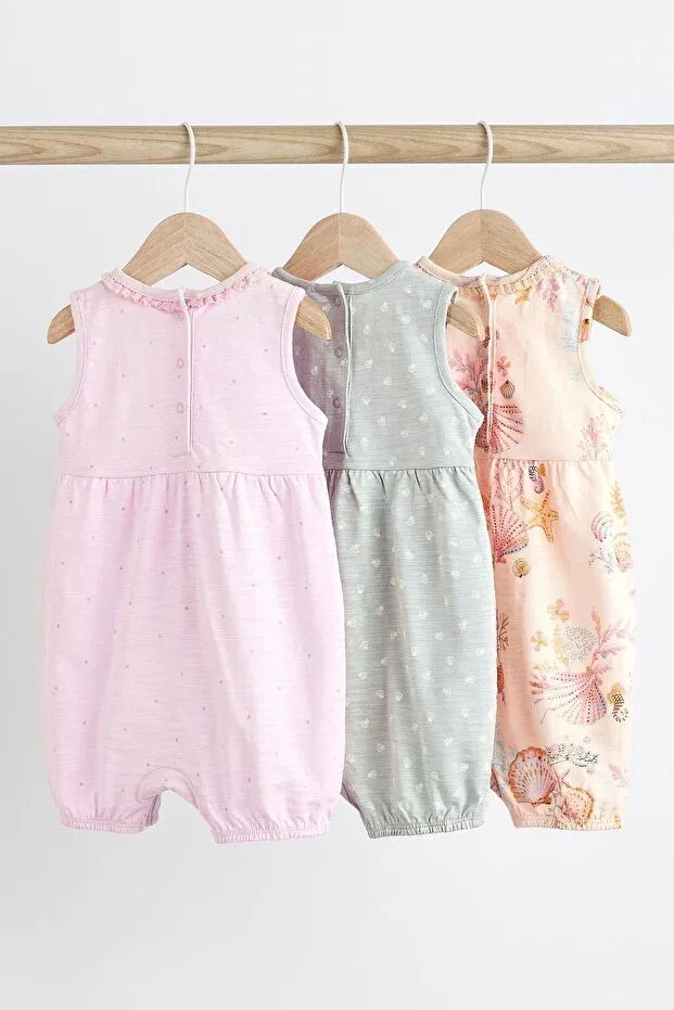 Детский для девочек комбинезон-боди с принтом Rose Seashell Patterned 3-Piece Romper Set Next Baby, Pink — фото 2