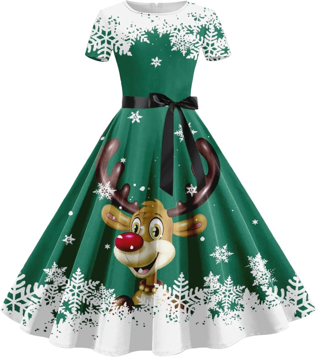 Женское платье с принтом оленей 1950s Retro Party Dress, Green